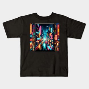 Neon Nightscape: Urban Glow and Reflections Kids T-Shirt